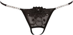 Cottelli Collection Crotchless Thong with Rhinestones Γυναικείο Sexy String Αυτοκινήτου Black