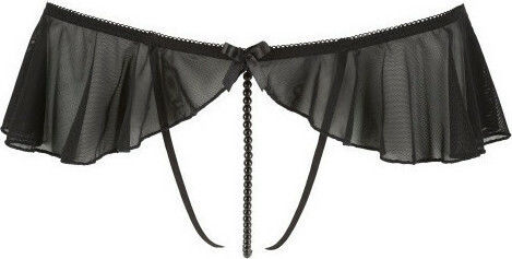 Cottelli Collection Flounced String with Pearl Necklace Femei Sexy Șir de caractere cu decupaje Black