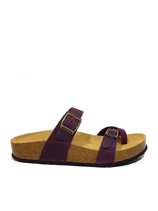 Plakton Leather Women's Flat Sandals Anatomic In Burgundy Colour