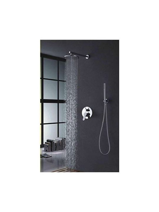 Gloria Corona Built-in Mixer, Hand Shower & Shower Head Set for Shower 2 Exits Silver