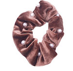 Velvet Scrunchie with Brown Pearls