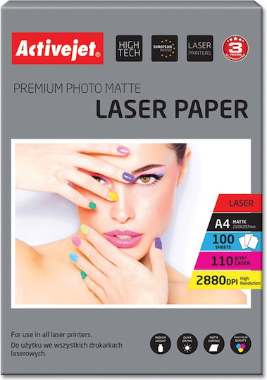 Active Jet Premium Photo Matte Photo Paper A4 (21x30) 110gr/m² for Printers Laser 100 Sheets