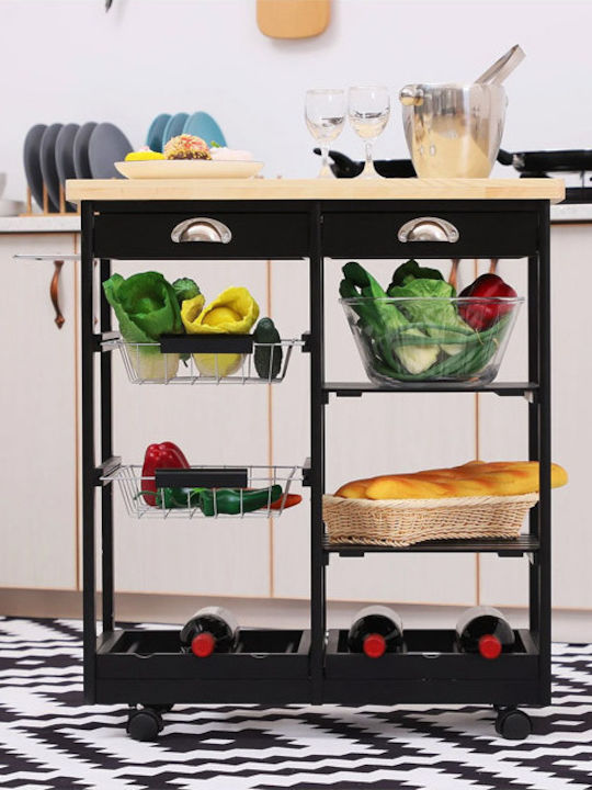 HomCom Wooden Kitchen Trolley 6 Tiers Black 74x37x76cm