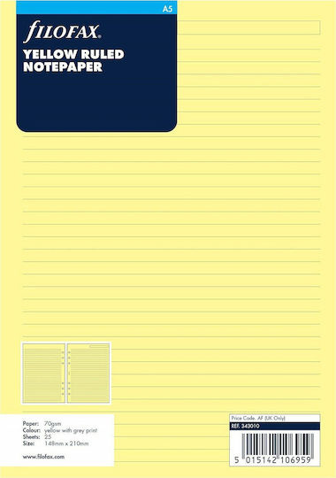 Filofax Ανταλλακτικές Κόλλες A5 20 Φύλλων Ριγέ Κίτρινες