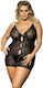 Anais Apparel Ymare Plus Size Babydoll & Thong Plus Size Σετ Sexy Babydoll με Δαντέλα Black