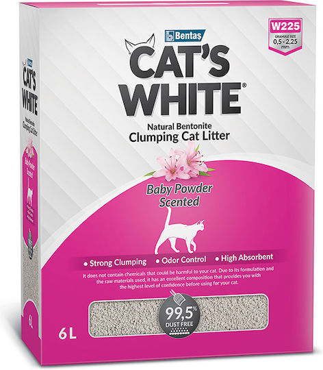 Cat's White Άμμος Γάτας Μπετονίτης με Άρωμα Baby Powder 6lt