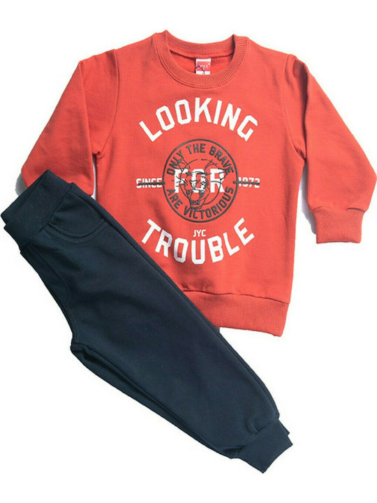 Joyce Kids Sweatpants Set Orange 2pcs Looking Trouble