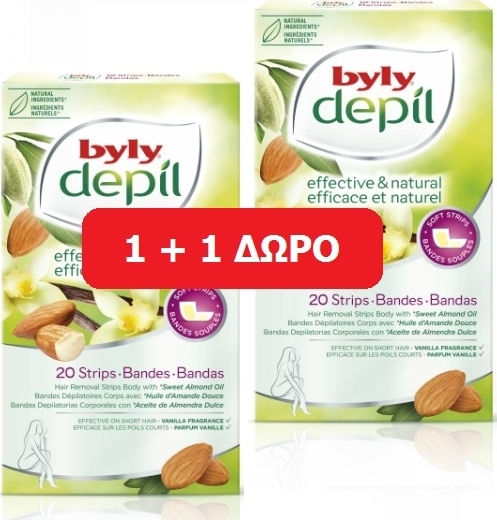 Byly Ταινίες Αποτρίχωσης 20 Ταινίες, 1 + 1 Δώρο Sweet Almond Oil 20τμχ