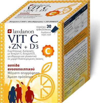 Lavdanon Vit C+ZN+D3 Vitamina pentru Energie & Întărirea Sistemului Imunitar 400iu 30 pliculețe