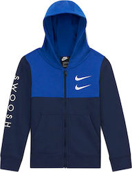 Nike Αθλητική Παιδική Ζακέτα Φούτερ με Κουκούλα Μπλε Sportswear Swoosh
