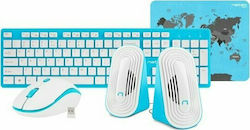 Natec Tetra Fără fir Set tastatură și mouse UK Albastru