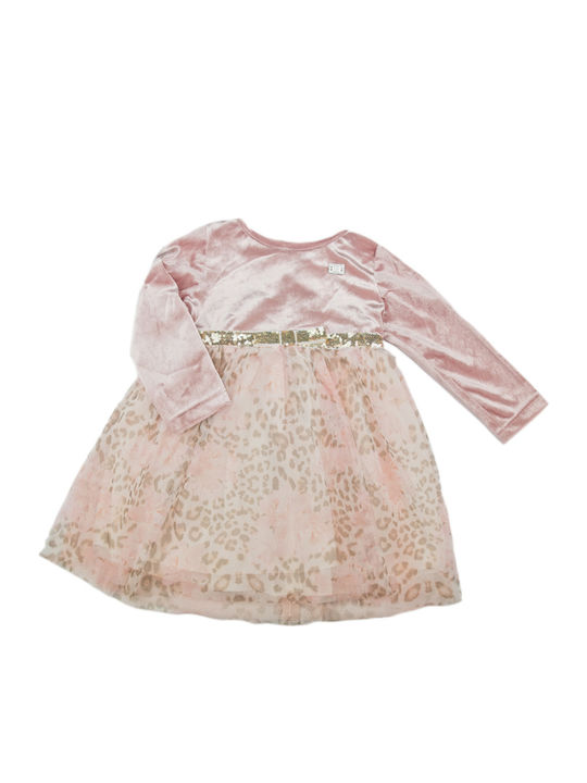 Εβίτα Παιδικό Φόρεμα Βελούδινο Animal Print Μακρυμάνικο Ροζ