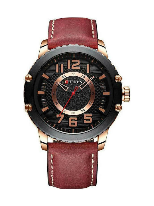 Curren Watch Battery with Burgundy Leather Strap
