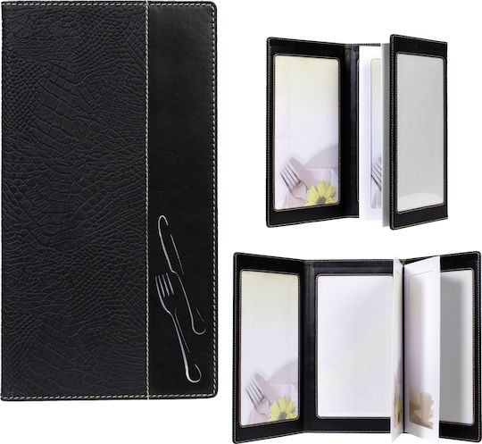 Securit Държач За Менюта От PU Кожа В Черен Цвят 35x19 См Design Range