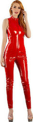 Black Level Provocative Vinyl Jumpsuit Red