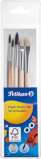 Pelikan Pinsel Starter Set Round Paint Brush Set Νο 2-4-6 Στρογγυλά & Νο 6-10 Πλακέ No10 / No2 / No4 / No6 5pcs