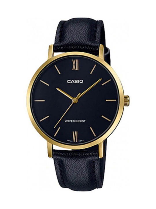 Casio Enticer Watch with Black Leather Strap