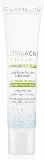 Dermedic Normacne Preventi Cremă de Față de Noapte împotriva Imperfecțiunilor și Acnee cu Acid Hialuronic și Niacinamidă 40ml