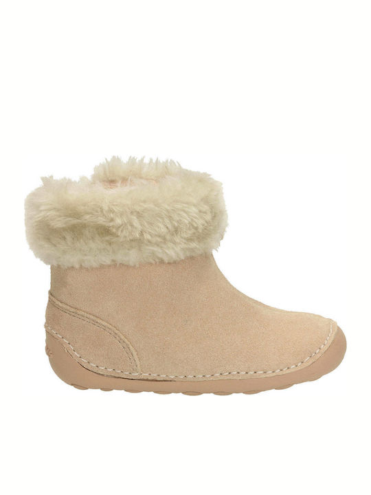 Clarks Little Bounce Natural Kids Suede Boots with Zipper Beige