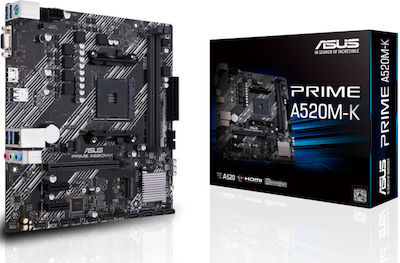 Asus Prime A520M-K Motherboard Micro ATX με AMD AM4 Socket