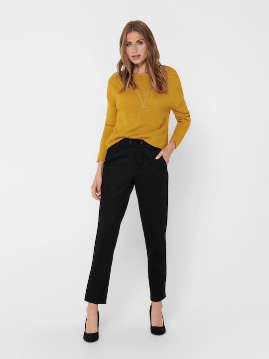 Poptrash Damen Hoch tailliert Stoff Hose mit Gummizug in Lockere Passform Schwarz