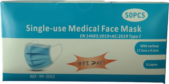 Violak Surgical Masks 3ply with Elastic Protective Mask Non-Reusable Type I Surgical Blue 50pcs