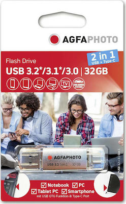 AgfaPhoto 2in1 32GB USB 3.0 Stick με σύνδεση USB-A & USB-C Ασημί