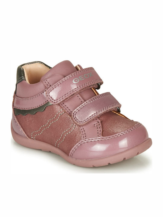 Geox Elthan Kids Leather Anatomic Boots with Hoop & Loop Closure Pink