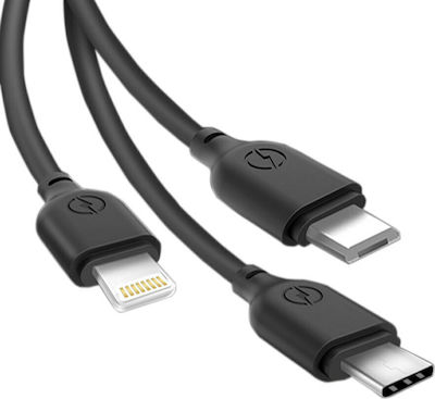 XO Regular USB to Lightning / Type-C / micro USB Cable Μαύρο 1m (NB103 3in1)
