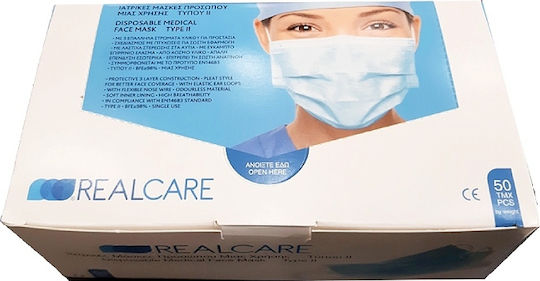 Real Care Medizinische Einweg-Gesichtsmasken Typ II Schutzmaske Typ II Chirurgisch Hellblau 50Stück
