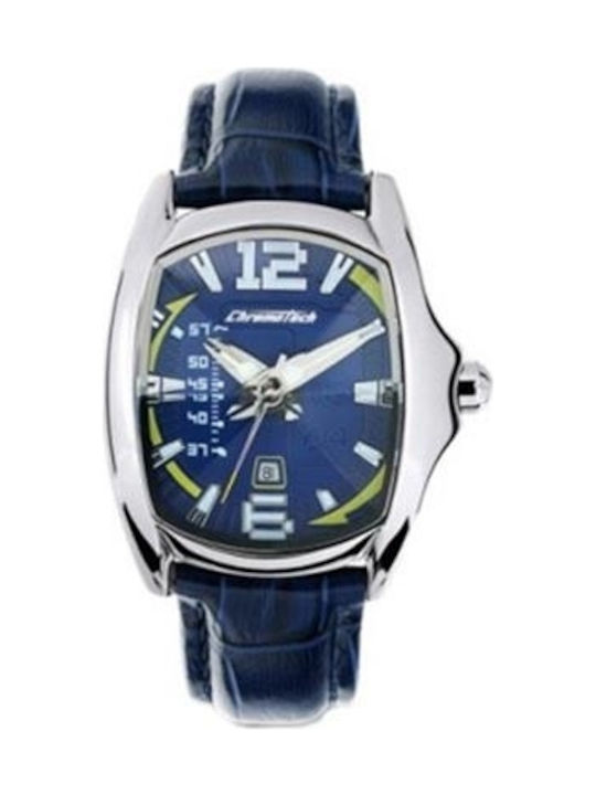 Chronotech Uhr mit Marineblau Lederarmband CT71...