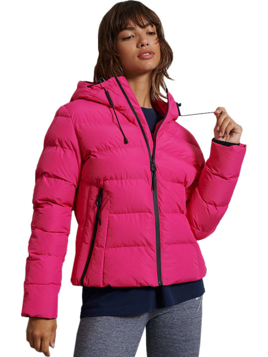 Kurz Damen Puffer Jacke für Winter Fuchsie