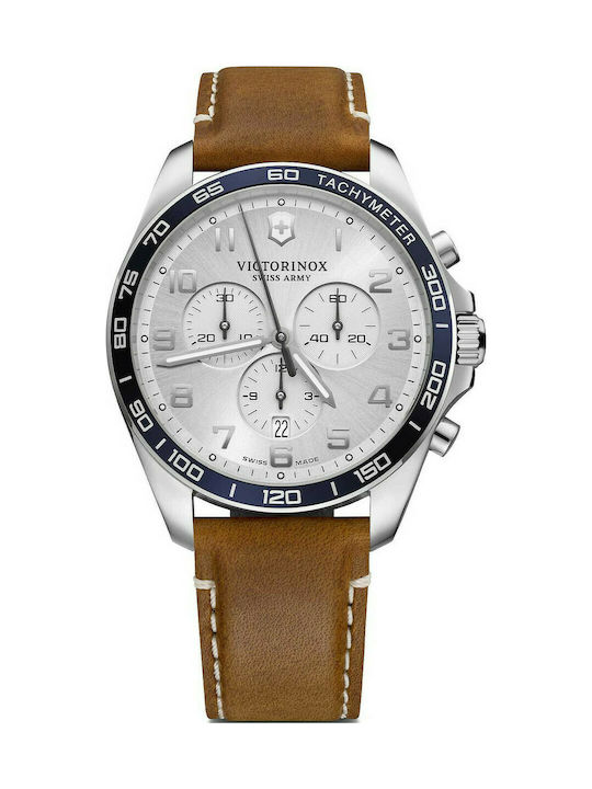 Victorinox Fieldforce Watch Chronograph Battery with Brown Leather Strap