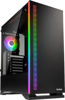 Zalman S5 Gaming Midi Tower Computer Case with Window Panel and RGB Lighting Black