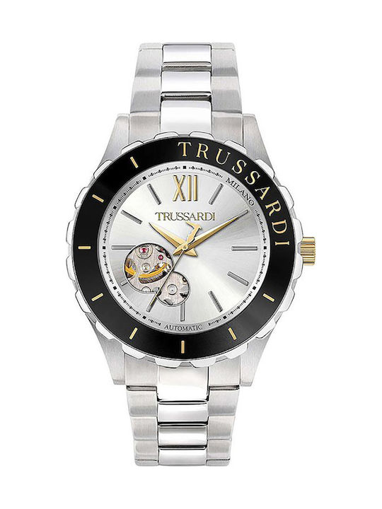 Trussardi T-Logo Herrenuhr 43mm Automatik mit Silbernem Rostfreiem Stahlarmband