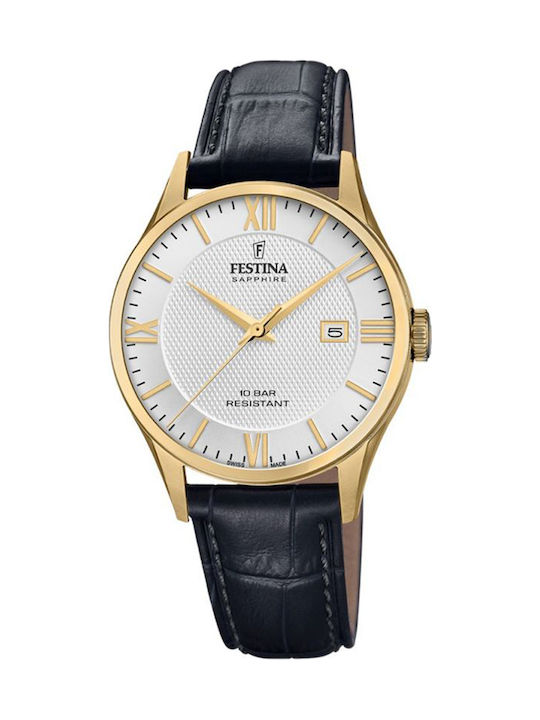 Festina Часовник Батерия с Черно Кожено Каишка