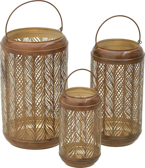 Inart Floortop Metallic Lanterns Set Beige 3pcs
