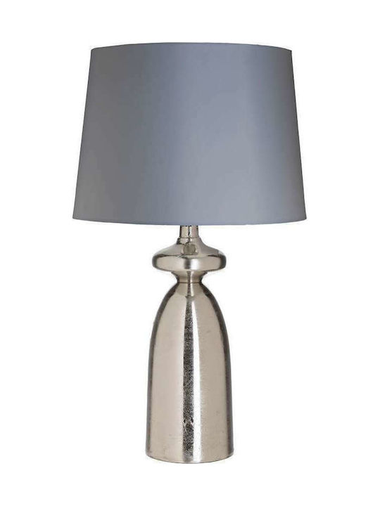 Inart Metal Table Lamp for Socket E27 with Gray Shade and Silver Base