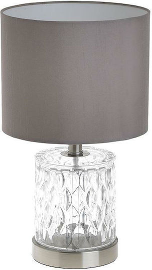 Inart Crystal Table Lamp for Socket E14 with Gray Shade and Transparent Base