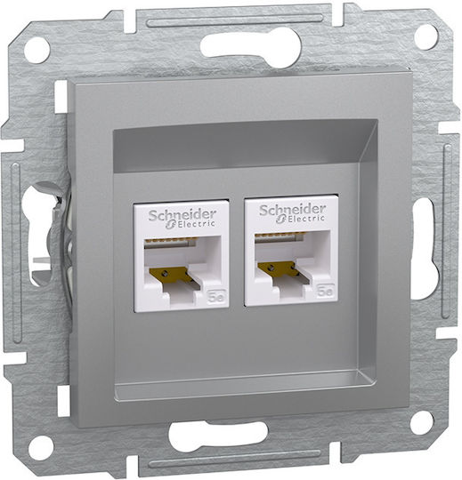 Schneider Electric Asfora Front Double Network Socket RJ45 Cat5 Silver EPH4400161