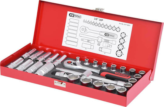 Ks Tools Ratschen- und Steckschlüssel-Set 3/8" 30 Stück