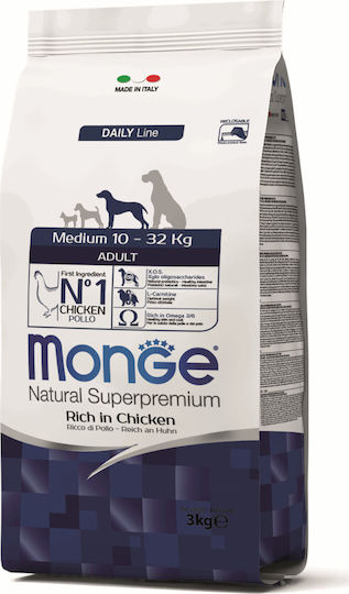 Monge Daily Line Medium 12кг Суха Храна за Възрастни Кучета от Средни Породи с Пилешко