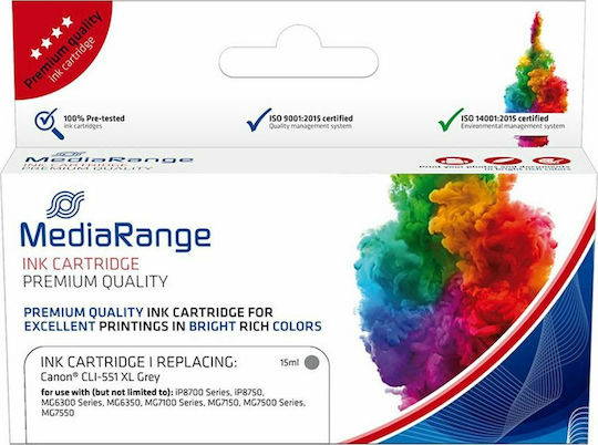 MediaRange Συμβατό Μελάνι Εκτυπωτή InkJet Canon CLI-551GY XL 700 Σελίδων 12.5ml Γκρι