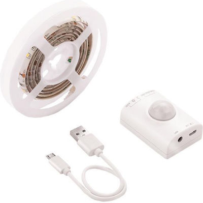 Eurolamp Wasserdicht LED Streifen Versorgung USB (5V) mit Warmes Weiß Licht Länge 1m und 30 LED pro Meter mit Bewegungssensor SMD2835