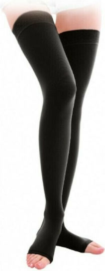 Adco 07276 Socks Thigh High Graduated Compression with Silicone & Open Toes 20-30 mmHg Black