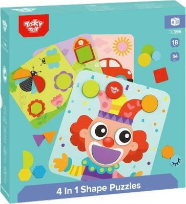 Дървено Детски Пъзел с Шипове 4 In 1 Shape за 2++ Години 34бр Tooky Toys