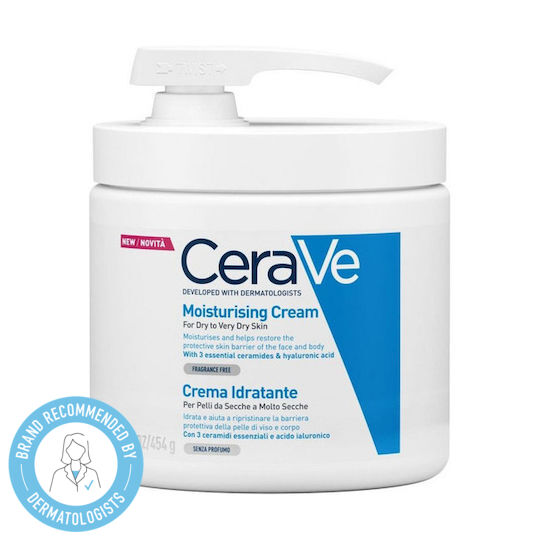 CeraVe Moisturizing Pump Feuchtigkeitsspendende Creme Körperpflege mit Hyaluronsäure für Trockene/Sehr Trockene & Empfindliche Haut 454gr