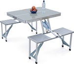 Picknick-Tische Aluminium Klappbar für Camping Campingmöbel mit 4 Sitzen im Tragekoffer Weiß 3Stück