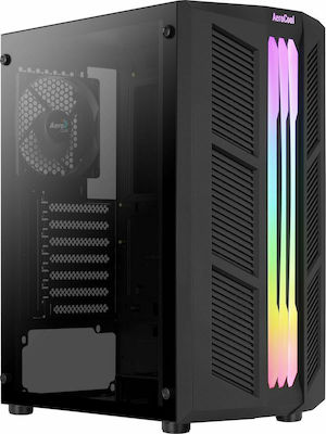 Aerocool Prime v1 Gaming Midi Tower Κουτί Υπολογιστή με Πλαϊνό Παράθυρο και RGB Φωτισμό Μαύρο