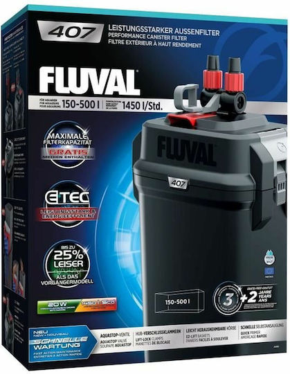 Fluval 407 External Filter 20W for Aquariums up to 500lt with Performance 1450lt/h